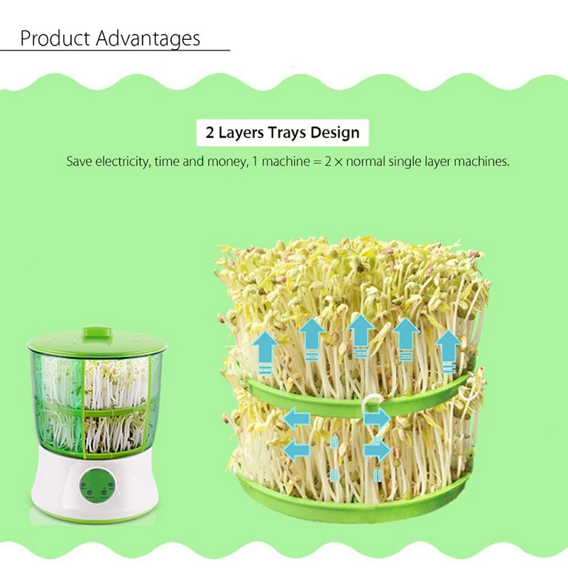 Digital Home Diy Bean Sprouts Maker 2 Layer Automatic Electric Germinator Seed Vegetable Seedling Growth Bucket Bean Sprout Ma