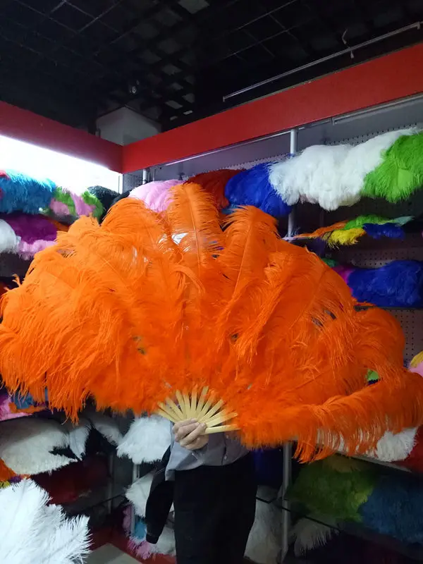 12 костей высокое качество страусиные перья танцевальные балетные вечерние украшения на Хэллоуин очень большие страусиные перья веер - Цвет: Оранжевый