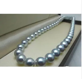 شراءAaa ROUND11-12mm جنوب البحر الطبيعي الفضة رمادي اللؤلؤ قلادة 18inch14K Kkk
