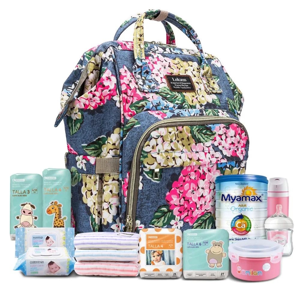 Модная детская сумка для подгузников, рюкзак с цветочным узором, водонепроницаемая многофункциональная дорожная сумка для подгузников, сумка для пеленания