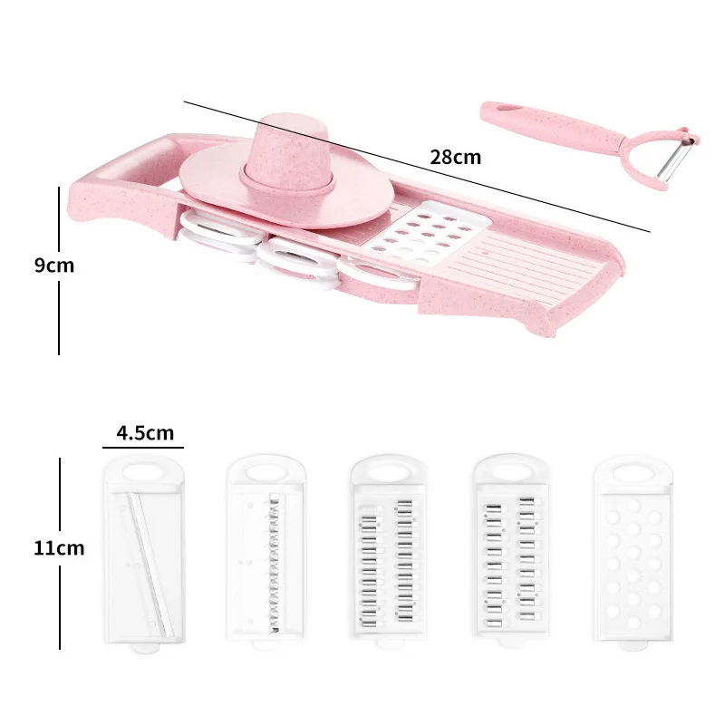 Omife кухонные аксессуары кухня 5в1 мандолин резак для овощей салат Овощечистка картофель спиральный резак чеснок морковь терка - Цвет: pink No box