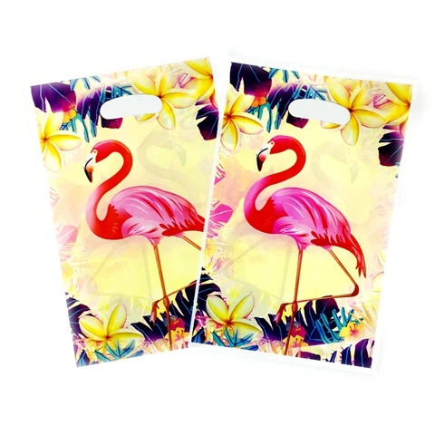 10 шт мультяшный мешок для подарков супергерой Человек-паук Единорог Микки Маус Медведь Дети день рождения торт конфеты пластиковые пакеты для печенья - Цвет: Flamingo