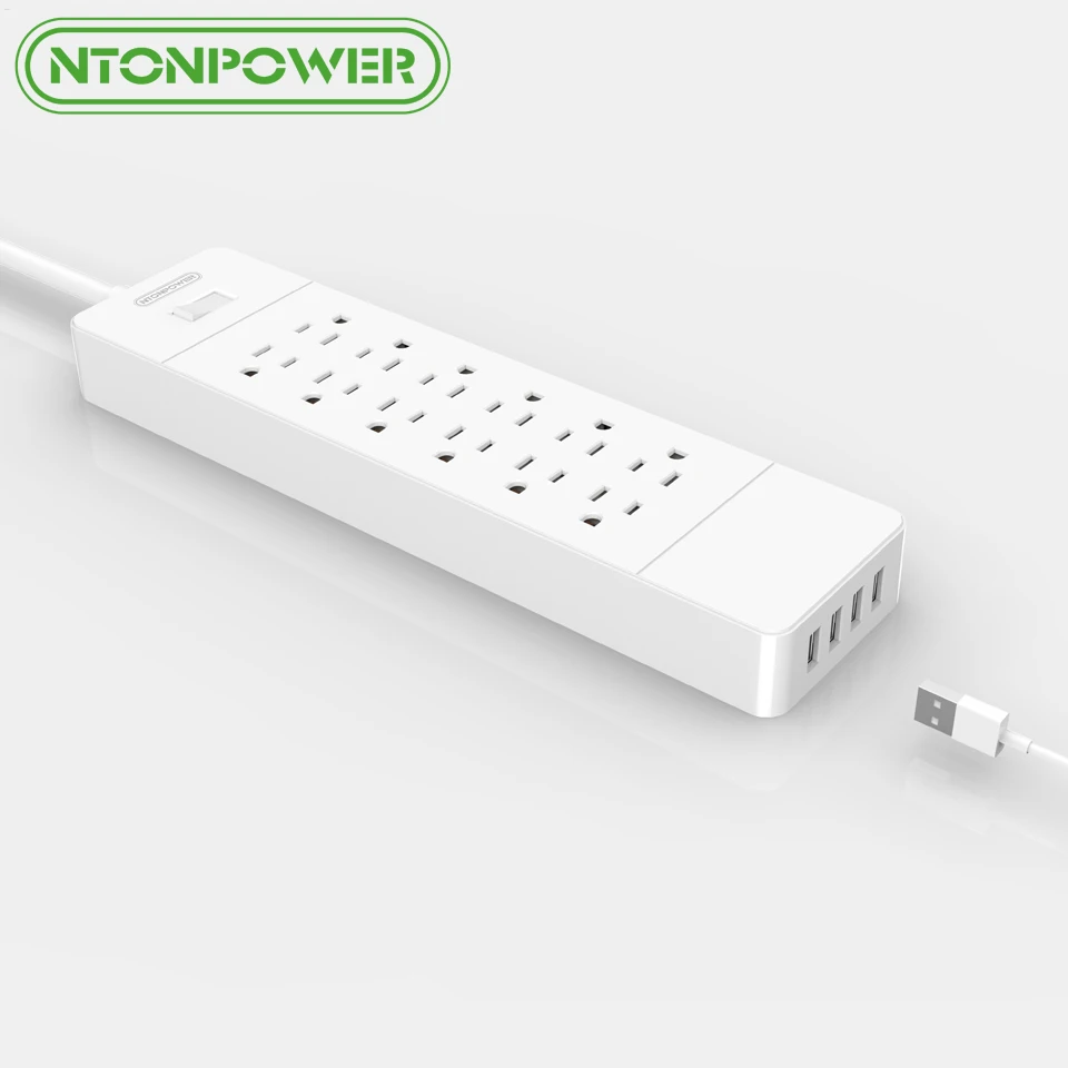 

NTONPOWER US Plug Electric Socket Surge Protector with Hanging Slot, 12 Outlets 4A 4USB Charging Ports, 5-Foot Power Cord, 1700J