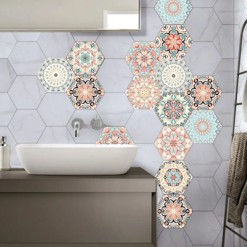 

10pcs/lot DIY Self Adhesive Tile Art Wall Decal Sticker Waterproof Hexagon Stickers Kitchen Bathroom Anti-slip Floor Stickers