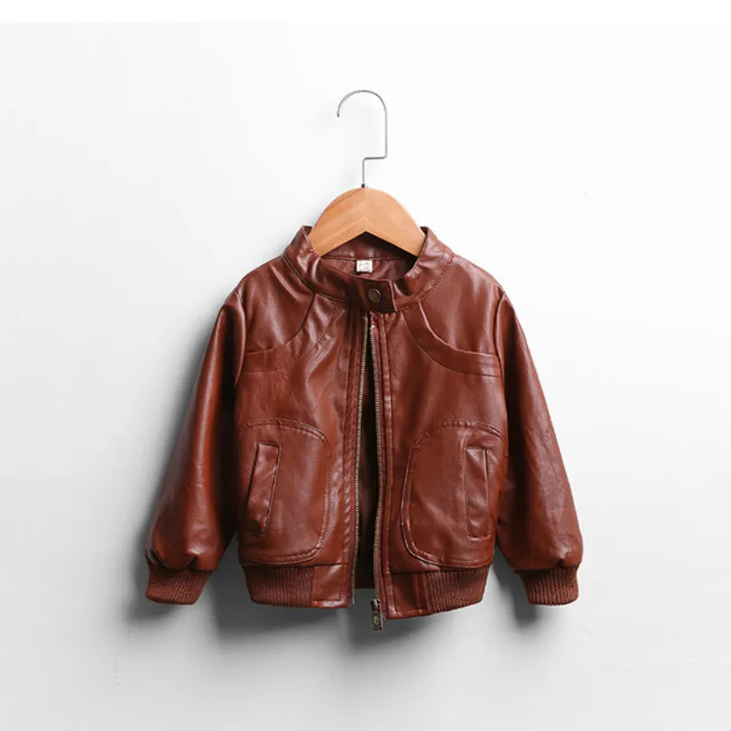 Children's Leather Bomber jackets fashion solild winter fall coat for