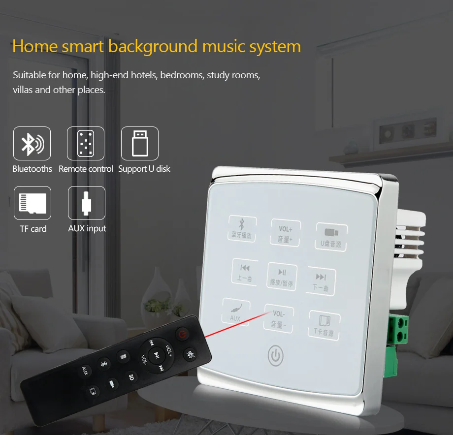 Oupushi мульти-комнатная аудио-видео система настенный усилитель, колонки Bluetooth цифровой стерео усилитель с лампочкой светильник выключатель питания