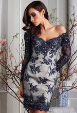 Robe De Cocktail Sexy V-ausschnitt Meerjungfrau Spitze Cocktailkleider Perlen Appliques Mini Abendkleid Langarm Kurzarm Party Kleider