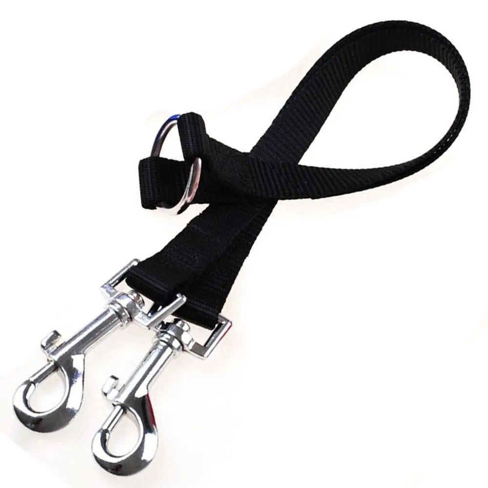 Double Dog Leash Adjustable 2 Way Dog Coupler with Nickel Plated Swivel Clip ,Black, 2 Packdog