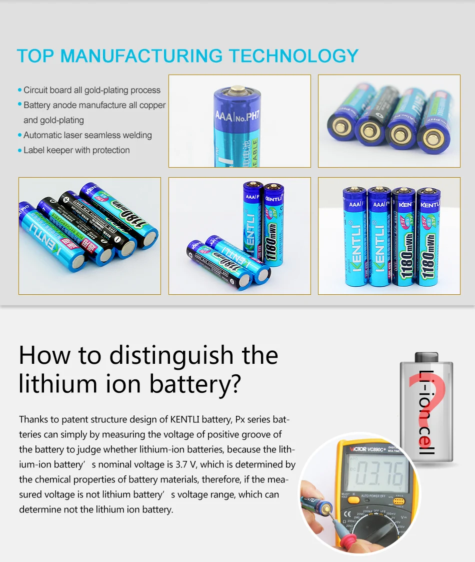 KENTLI 4 шт. 1,5 в 1180mWh AAA литий-полимерная литиевая батарея