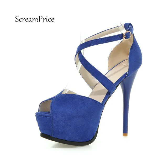 Sexy Faux Suede High Heels Women Peep Toe Ultra Heel Platform Stiletto Sandals Evening Shoes Black Rose Red Blue Beige