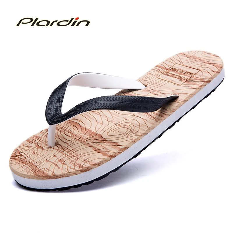 

plardin 2017 Fashion wood grain summer men's outdoor Leisure soft Comfortable Mixed color beach Man flip flops