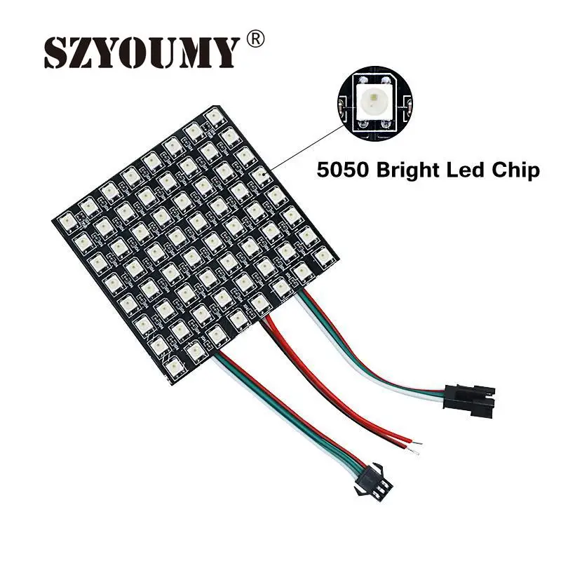 

SZYOUMY DC5V 8x8/16x16/32x8 WS2812B Led Pixel 2811 IC Individually Addressable LED Module RGB LED Heatsink Digital Pixel Panel