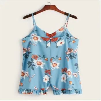 

Womens Floral Holiday Mini Playsuit Ladies Jumpsuit Summer Beach Shorts US 6-10