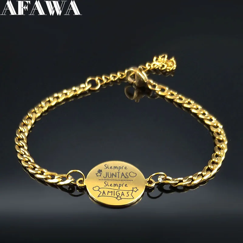 

2019 Siempre JUNTAS Siempre AMIGAS Gold Color Stainless Steel Bracelet for Women Bracelets Bangles Jewelry pulseras mujer B18470