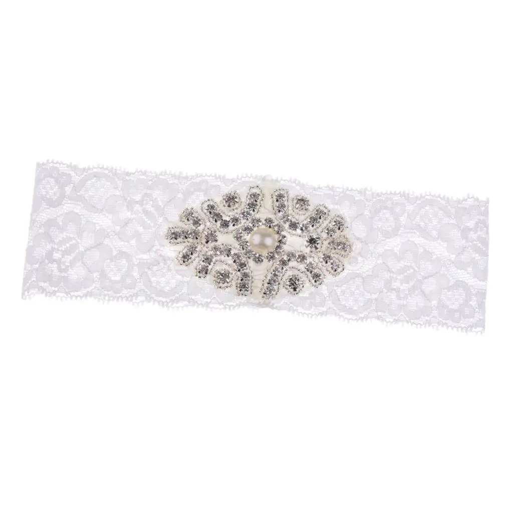 Wedding Bridal Garter Rhinestone Pearls Flower Keepsake Toss Floral Applique Lace Thigh Ring Keepsake