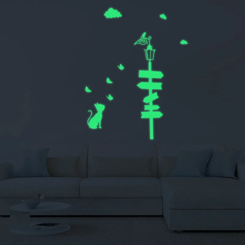 Hot Sale Luminous Diy Cartoon Road Sign Cat Wall Stickers Home