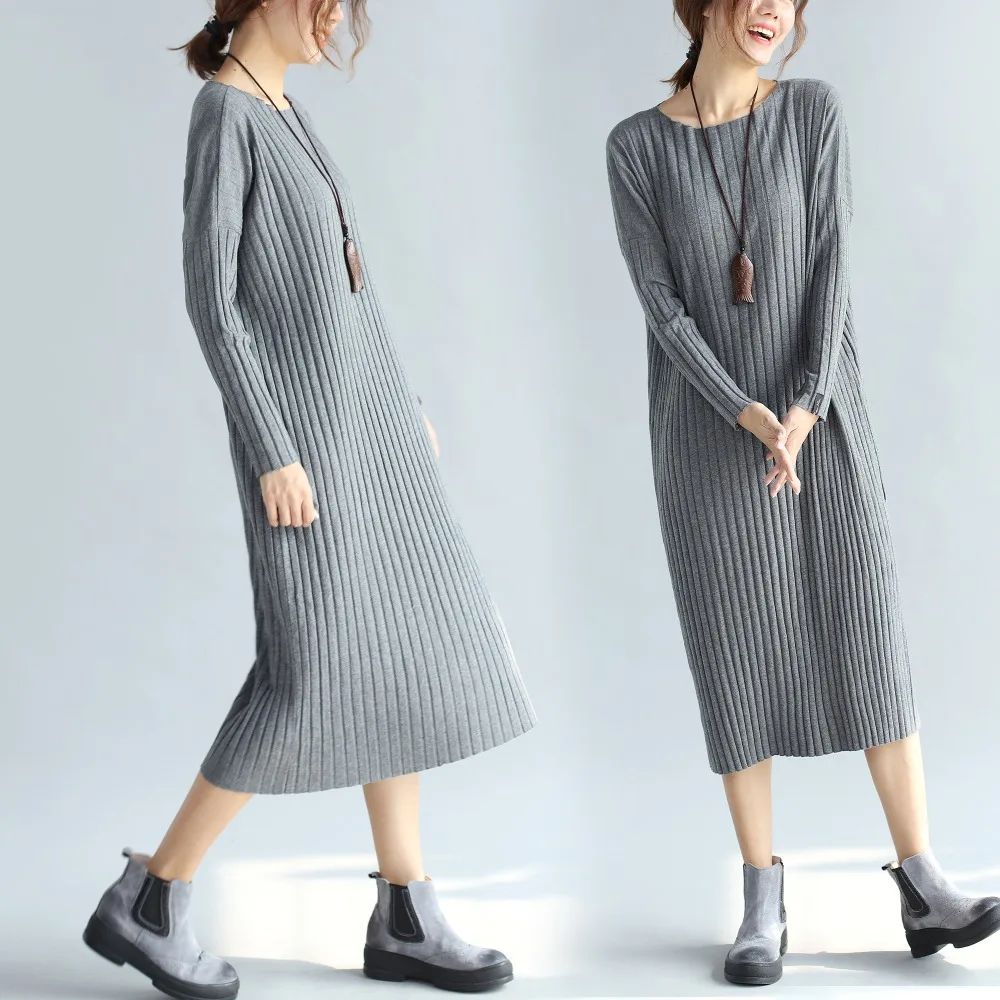 Women Autumn Long Dresses Knitted Clothing Korean Female Sweater Dress 2018 New Long Sleeve Fall Clothing CH794 (1)
