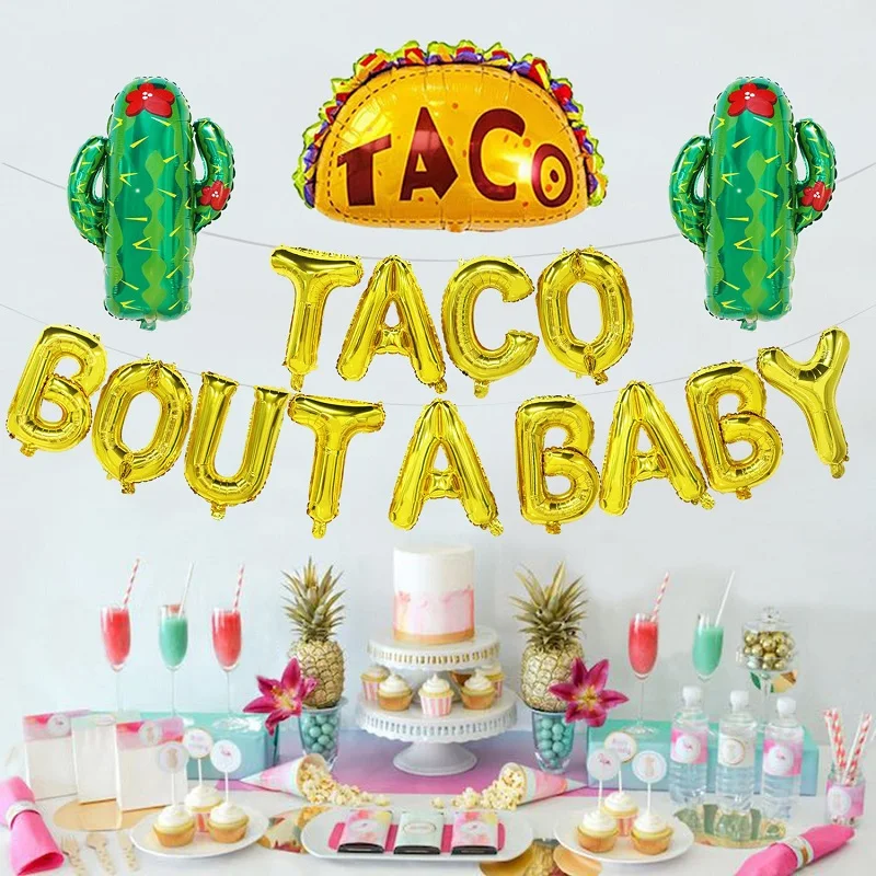 

16pcs/lot Taco Bout A Baby Gold Foil l Balloons For Mexican Fiesta Cactus Themed Party Supplies Gender Reveal Baby Shower Decor