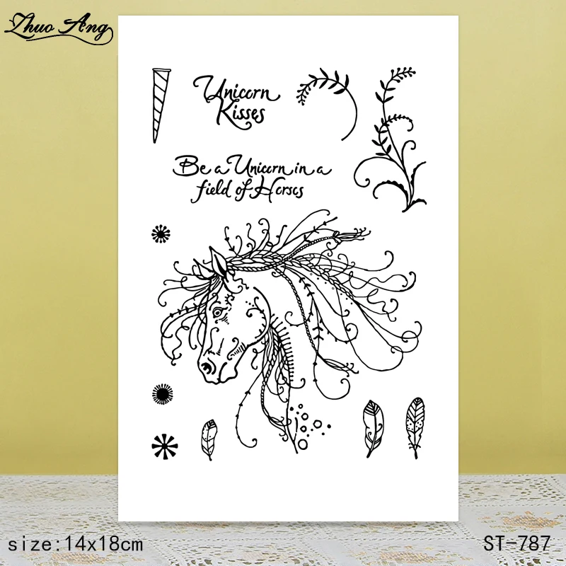 

ZhuoAng Gallant Horse Horn Feather Clear Stamps/Seals For DIY Scrapbooking/Card Making/Album Decorative Silicon Stamp Crafts