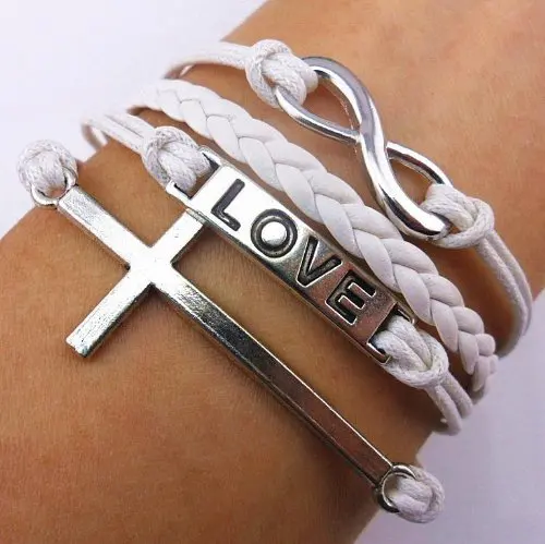 Fashion Infinite Bracelet Cross Bangle White Leather Knit Rope Love Punk Charms | Украшения и аксессуары