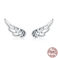 Подлинное серебро высшей пробы 925 перо крылья феи Для женщин Стад Серьги модная индивидуальность гипоаллергенные серьги ювелирных изделий