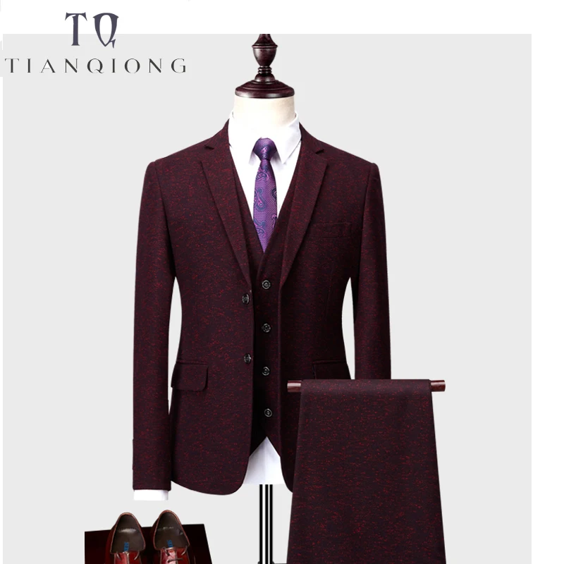

3 Pieces Wedding Men Suit 2018 Dark blue New Fashion Party Dress Slim Fit Costume Homme Men's Suit with Pants Plus-size S-6XL