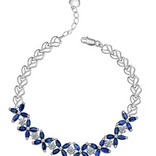 Браслет-цепочка, натуральный сапфир,, серебро 925 пробы, 0.13ct* 32 шт, драгоценные камни, голубой цветок, стиль SMT#071819