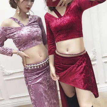 

New velvet Belly dance Costume set Professional bellydance top+skirt suits For Women M L XL