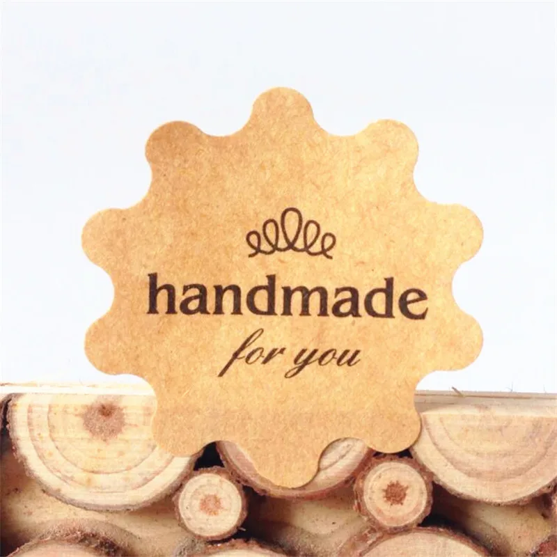

100pcs/lot Kraft "Handmade For You" Paper Cowhide Seal DIY Decorative Gifts Label For Baking Products