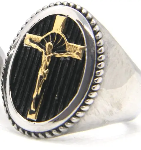 

Drop Ship 7-14 Personal Design Cool Silver Gold Jesus Cross Ring 316L Stainless Steel Mens Jesus God Ring