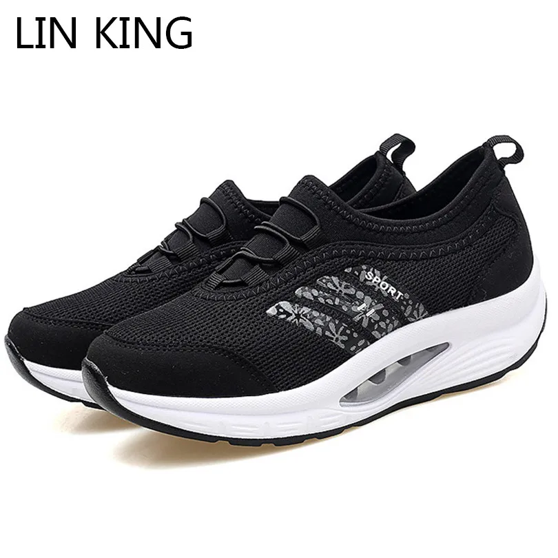 

LIN KING New Design Air Cushion Women Casual Shoes Slip On Wedges Sneakers Breathable Mesh Woman Lightweight Outdoor Sport Shoes