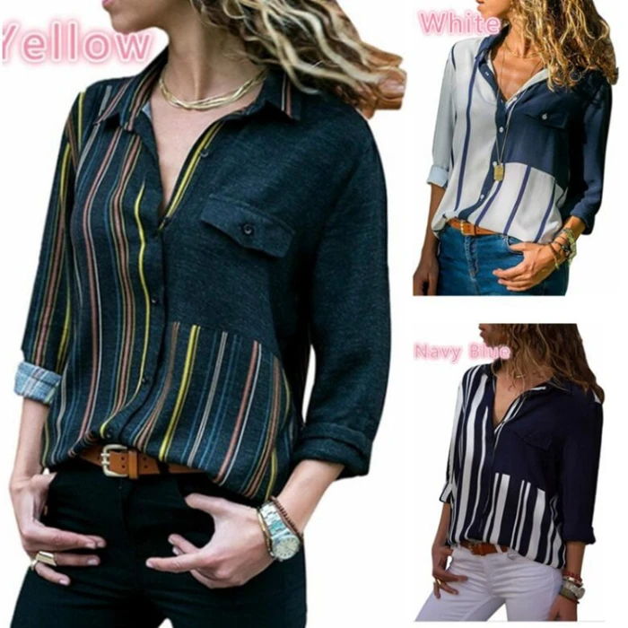 

blouse women plus size Colorful Causal Summer women's thin shirt single-breasted striped shirt blouse