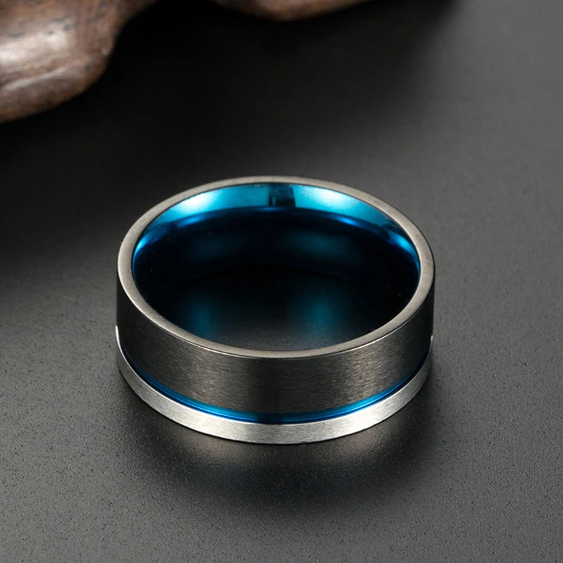 Модное кольцо из титановой стали для мужчин синий черный матовый мужской ювелирный подарок для мужчин день рождения 8 мм