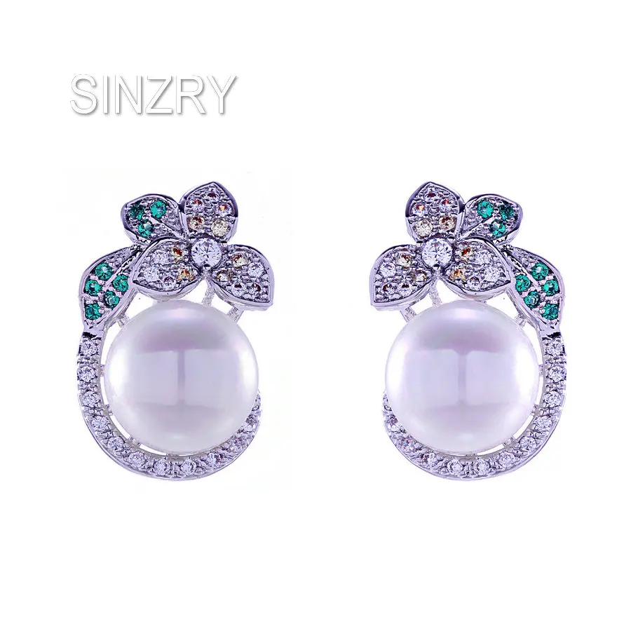 

Sinzry new cubic zirconia simulated pearl flower stud earrings lady vintage trendy earrings costume jewelry