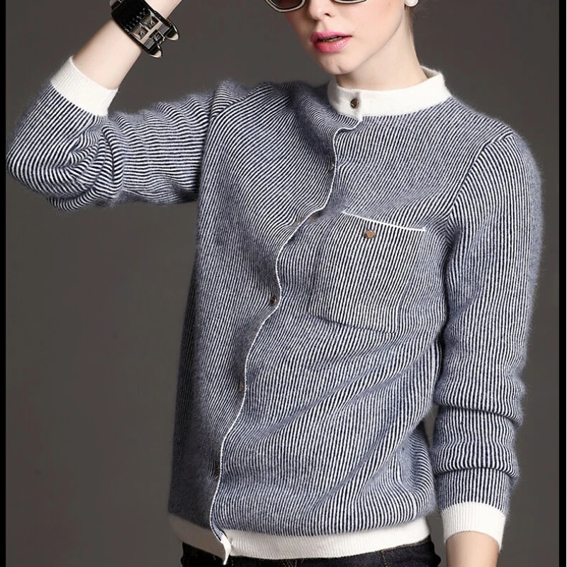 

2018 Fashion Spring Winter Women O-neck Knitted Cashmere Wool Striped Sweaters Female Designed Cardigans Casual Coat Plus Size