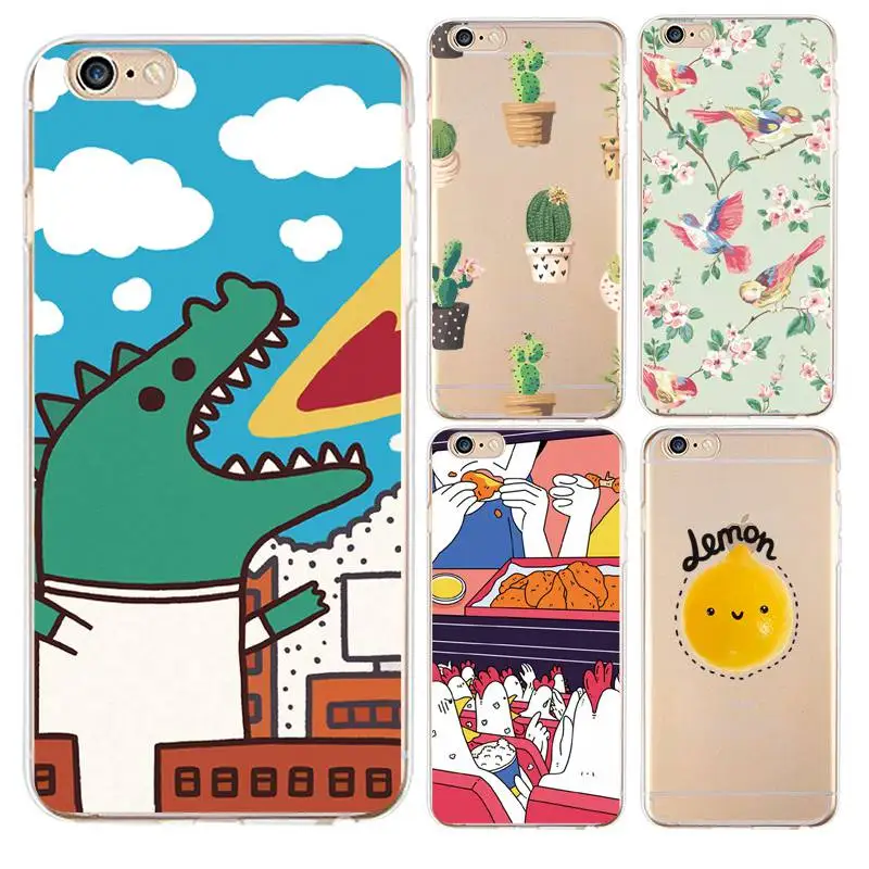 Мягкий прозрачный чехол для телефона из ТПУ Dinasour iPhone 4/4S 5 5S 6 6plus 7 8plus x Лимон