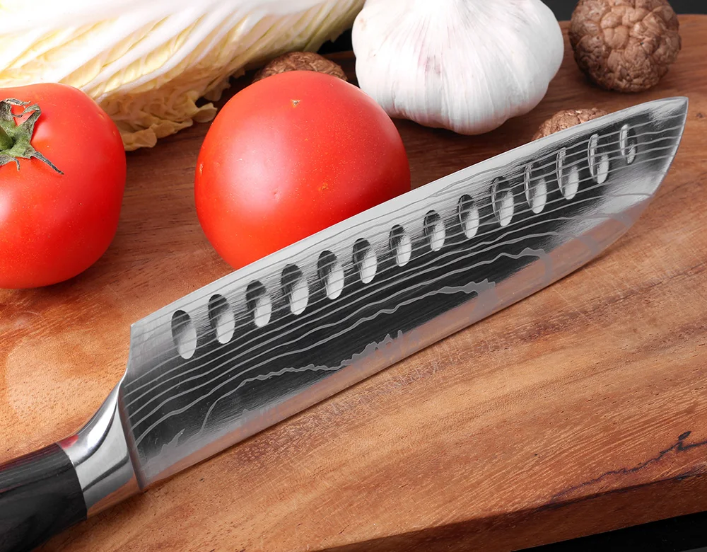 Кухня Ножи 7 дюймов шеф-повара ножи японский нож Santoku Ножи нож для Разделки мяса 7Cr17 420 с высоким содержанием углерода Нержавеющая сталь резьбовой головкой, режущий инструмент