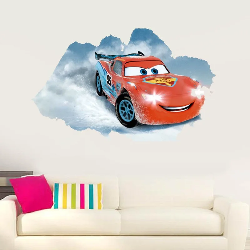 Disney cartoon car racing mobilization 3D three-dimensional broken wall 3d stickers toys lightning 