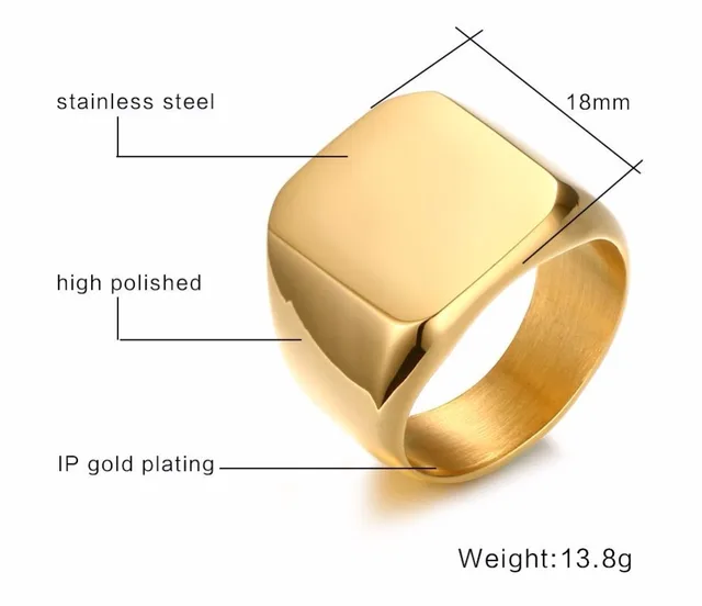 Chevalière En Acier Doré Avec Gravure Personnalisée + Photo - Taille 7 à 14 - Neuf Sans Boîte