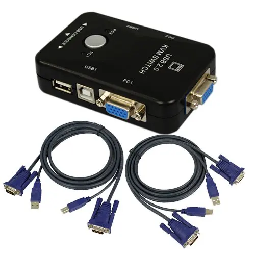 2 Port USB 2.0 KVM Switch w/2 KVM Cables Mouse Keyboard