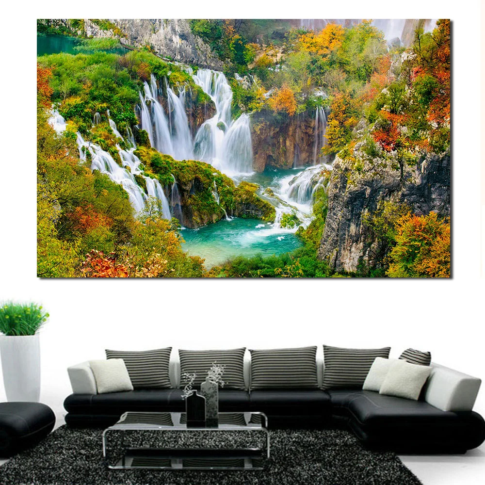 JQHYART печать маслом настенная живопись рекомендуемый водопад настенная художественная картина для гостиной живопись без рамки