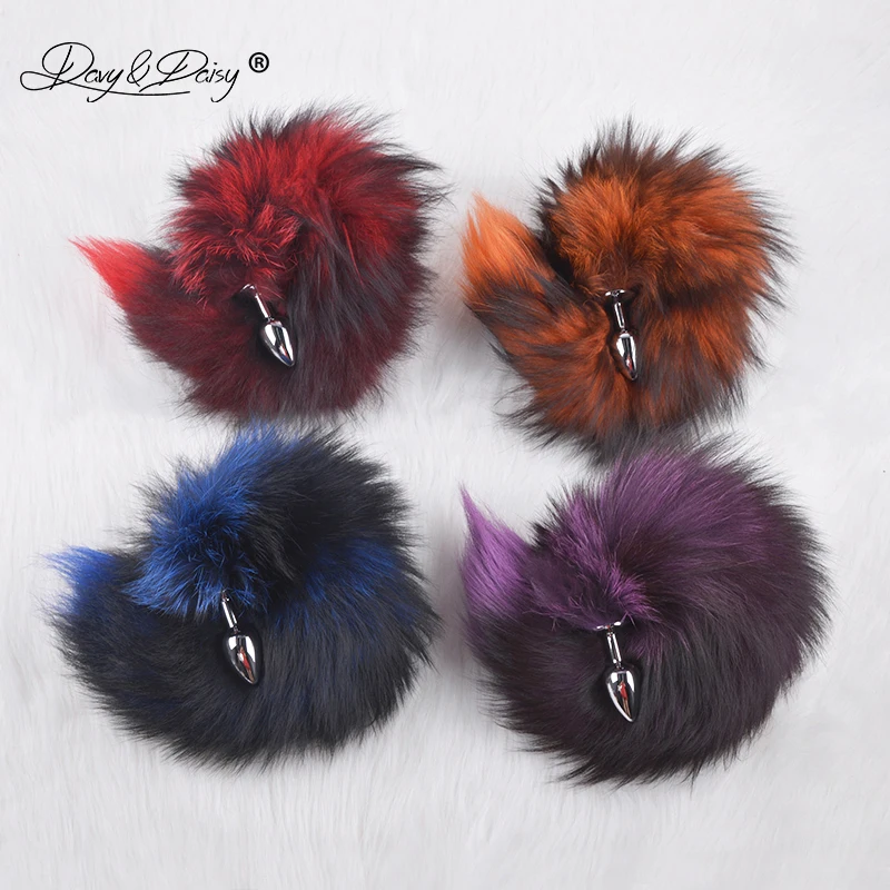 Cheap DAVYDAISY Soft Real Fox Fur Tail Metal Anal Plug Stainless Steel Butt Plug Erotic Women Adult Sex Accessories for Couples AC106