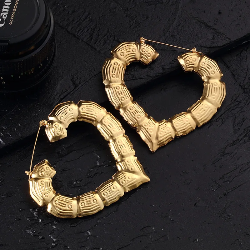 

Circle Big Hoop Bamboo Earrings Women Heart Star Earring Gold Silver Color Geometric Statement Jewelry Hoops Punk Large ME008
