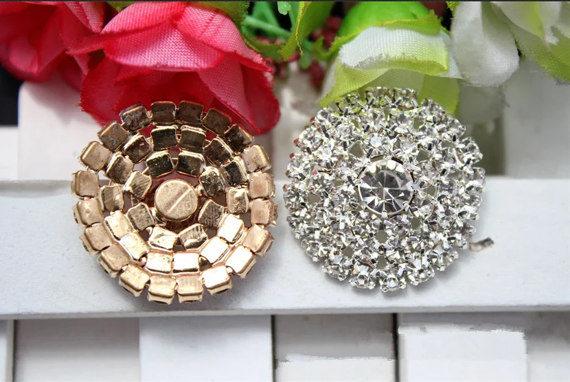

28MM Large Crystal sivery and gold plating Embellishment faltback Rhinestone Button Bridal Accessories invitations