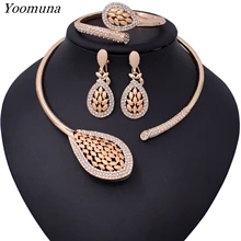 2019 African Beads Jewelry Set Nigerian Wedding Gold Color Long Necklace Jewellery Sets For Women Luxury Dubai Jewelry Sets luxury dubai jewelry sets women crystal gold wedding accessories flower necklace wedding african beads jewelry set costume