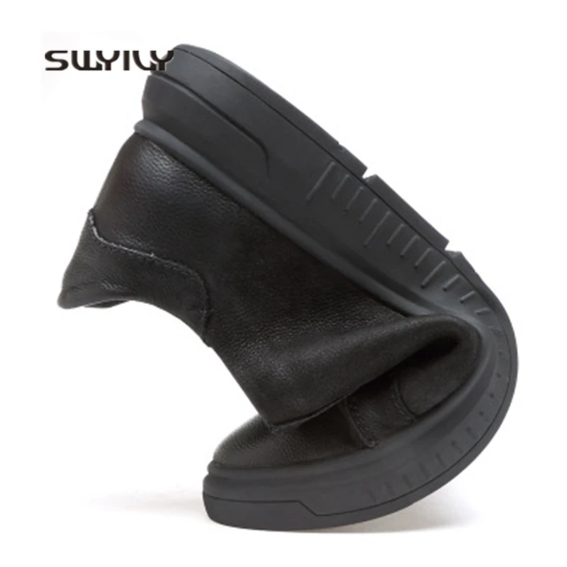 Swyivy الرجال التزلج أحذية رياضية الرجال جلد طبيعي أسود أحذية 2018 الجديدة المنخفضة أعلى كعب مسطح الذكور تنيس أحذية تزلج