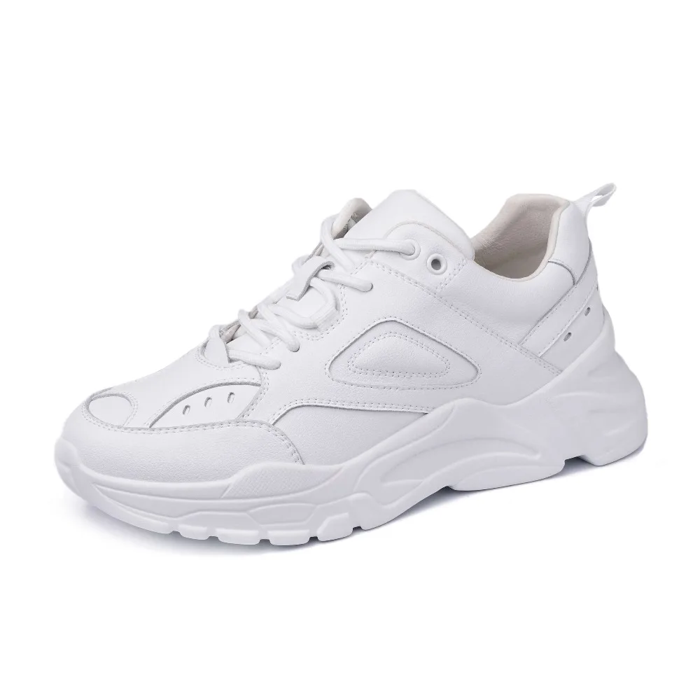 Tanie 2019 high fashion biały sneaker prawdziwej skóry zasznurować obuwie med dolna platforma zwięzłe oddychające buty wulkanizowane L23