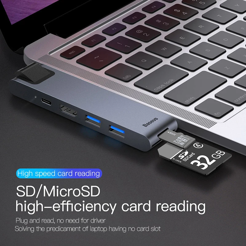Baseus Dual USB C HUB To USB 3.0 HDMI SD TF Card Reader RJ45 Adapter PD Charging USB HUB For MacBoo