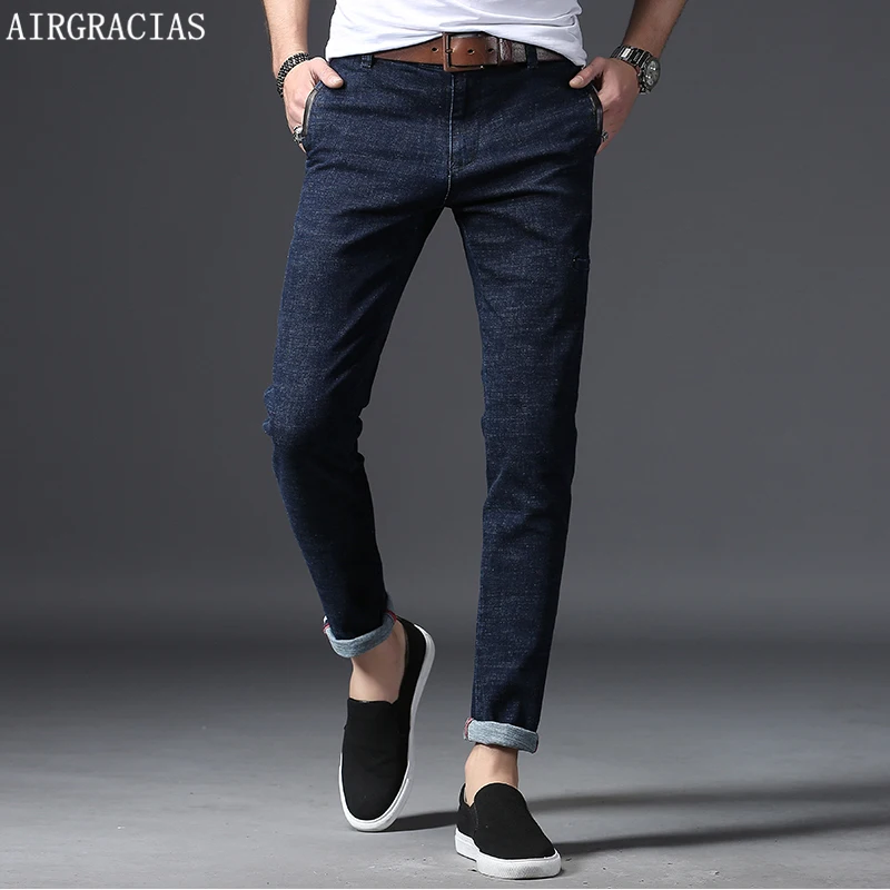 

AIRGRACIAS Brand Men Stretch Denim Slim Jeans Blue Casual Trendy Trousers Pants Size 28 - 36 38 For Men's Jean