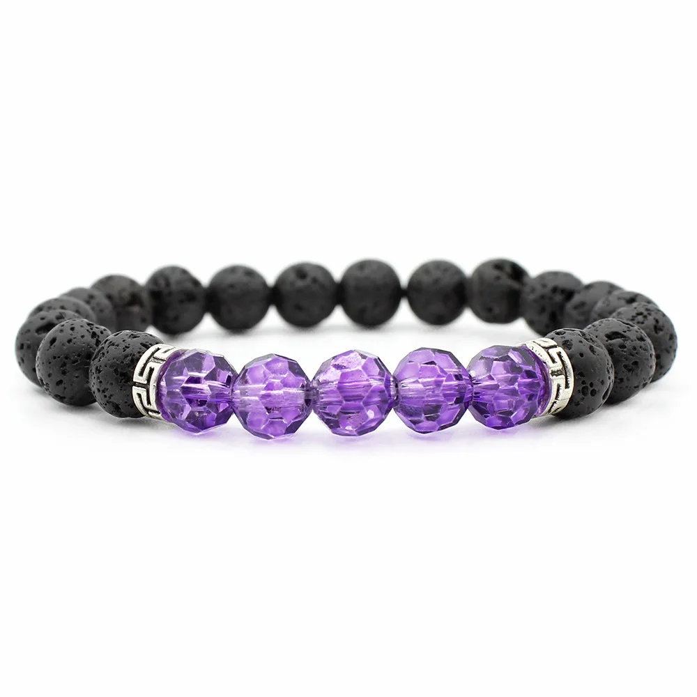 

YUZHEJIE 2019 New Handmade 8mm Crystal Beads Natural Lava Stone Beads Yoga Bracelet Adjustable Rope Chakra Jewelry Mens Womens
